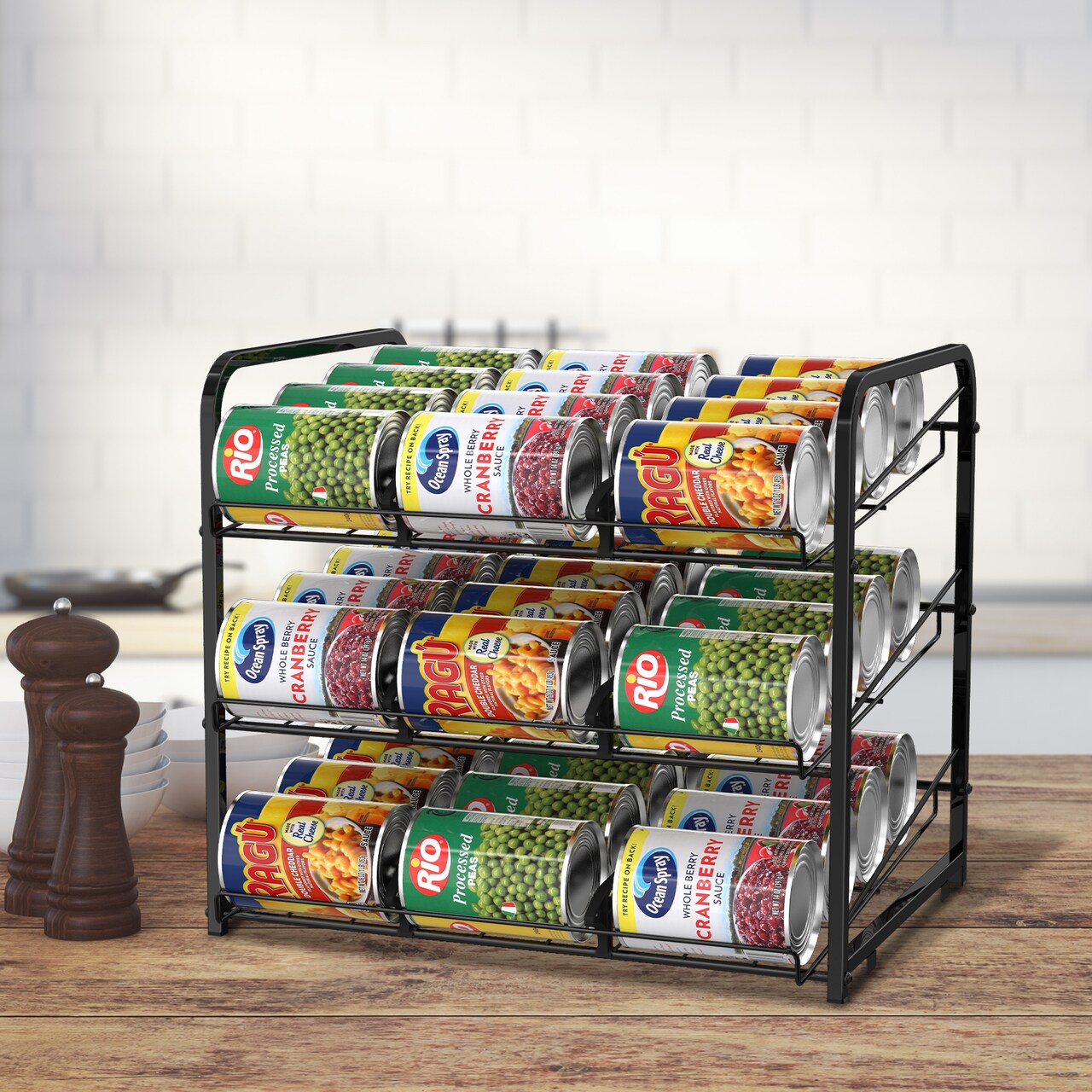 3-Tier Stackable Can Storage Rack Dispenser – 36 Can Organizer for Pantry, Adjustable Dividers & Non-Slip Base (16.73x12.2x14.76")